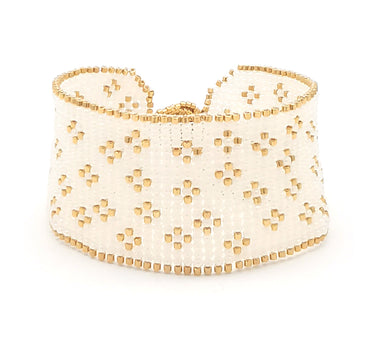 Brazalete Telar Dorado Grueso Miniflor Perla